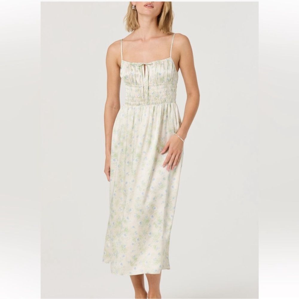 ASTR the Label Floral Smocked Tie Front Spaghetti Strap‎ Midi Dress New! - Picture 8 of 12